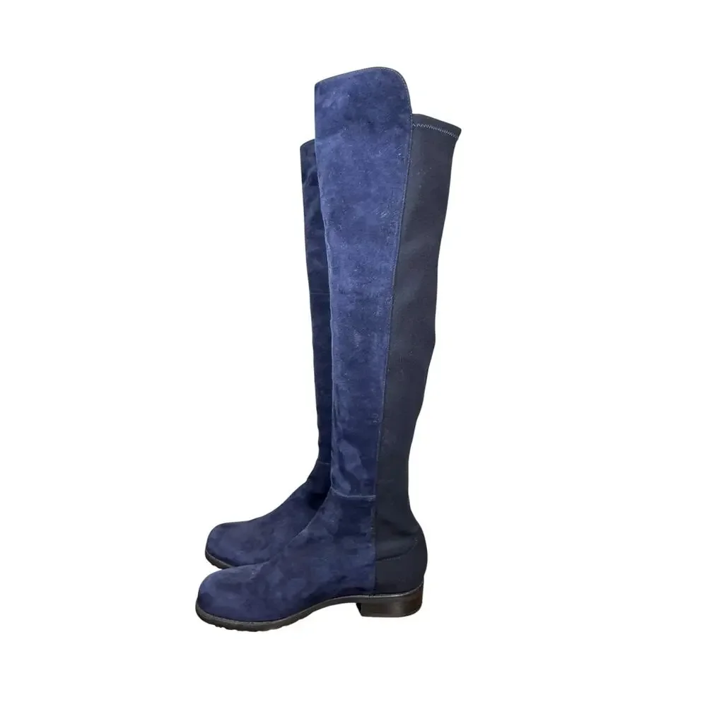 Stuart Weitzman Two Toe Blue 5050 Stretch Suede Over Knee Boots Size Women's 6
